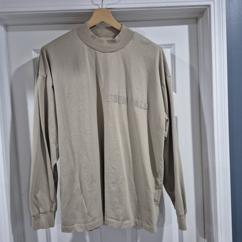 Essentials Fear of God Shirt Mens Medium Tan Oversized Long Sleeve Mock Neck Tee